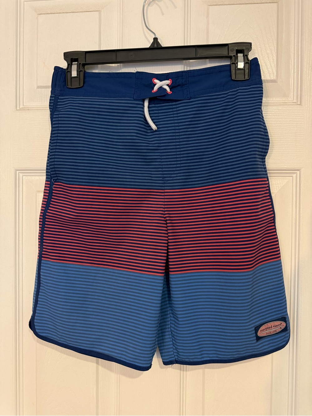 Vineyard Vines Kids Blue and Red Striped Swim Trunks